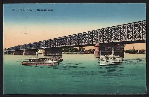 AK Tulln, Donaubrücke mit Dampfern