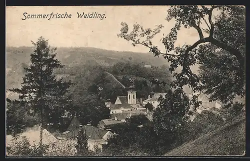 AK Weidling, Ortspartie mit Kirche