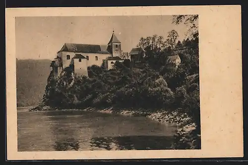 AK Schönbühel i. d. Wachau, Uferpartie mit Kirche
