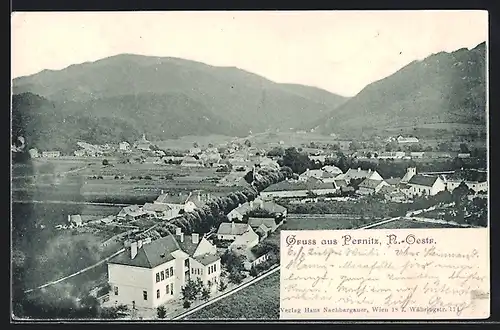 AK Pernitz, Teilansicht mit Bergen