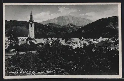 AK Purgstall a. d. Erlaf, Teilansicht mit Kirche und Oetscher