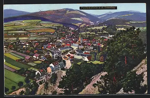 AK Pottenstein a. d. T., Ortspartie vor Bergpanorama