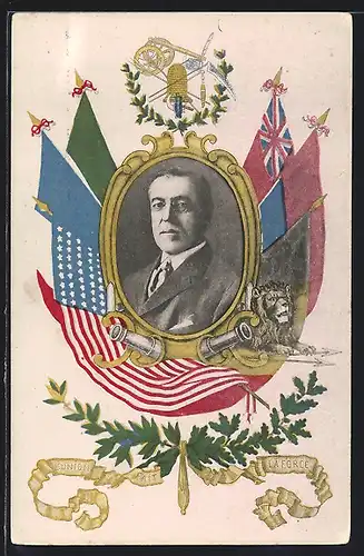 AK Dr. Woodrow Wilson, Präsident der USA, Flaggen