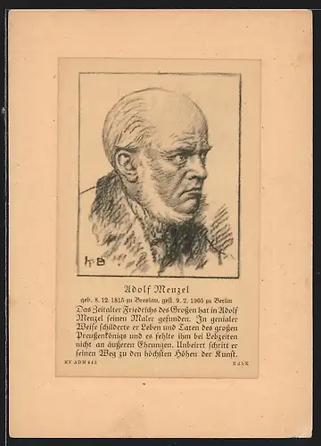 Künstler-AK Adolf Menzel, geboren in Breslau