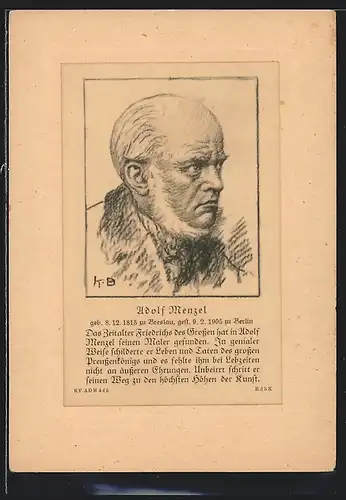 AK Portrait von Adolf Menzel, Maler, 1915-1905