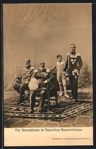 AK König Ludwig III. mit Söhnen und Enkel