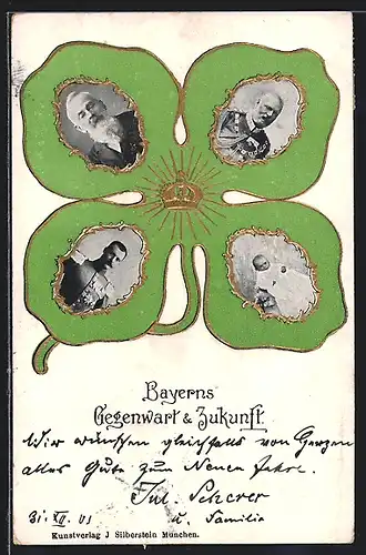 AK Bayerns Gegenwart und Zukunft, König Ludwig III. von Bayern im Kleeblatt, Passepartout