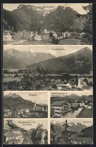 AK Birkenstein, Ortsansicht von Birkenstein, Gasthof zur Post in Fischbachau, Wendelstein mit Kirchlein, Stauden