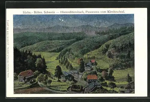 Luna-AK Dittersbach / Jetrichovice, Panorama vom Kirnitzschtal