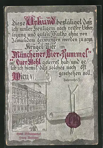 AK Wien, Münchener Bier-Rummel, Hotel Münchnerhof, Mariahilferstrasse 81