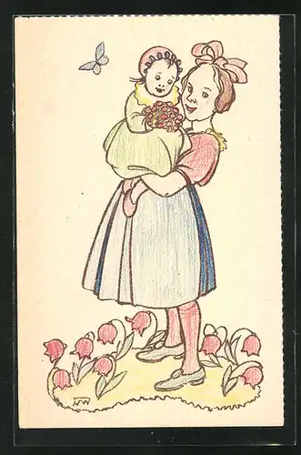 Ausmal-AK Mutter mit ihrem Kind im Arm