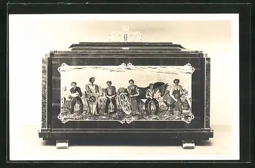 AK Handwerker auf dem Bild eines Behältnis, Art Deco