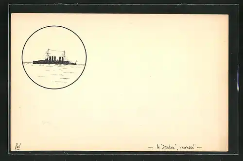 Künstler-AK Handgemalt: Le Danton, cuirassé, Kriegsschiff