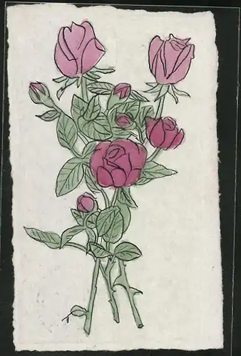 Künstler-AK Handgemalt: Roter Rosenstrauss, Blumen