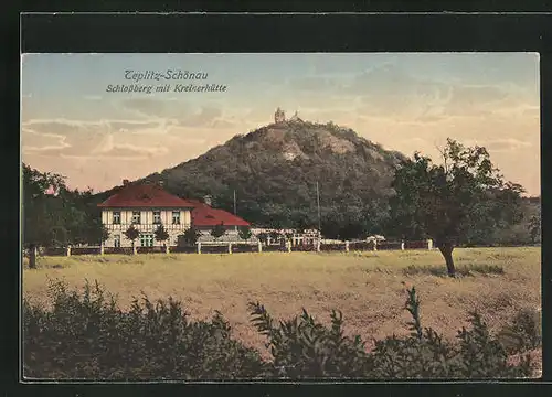 AK Teplitz Schönau / Teplice, Partie mit Schlossberg und Kreinerhütte