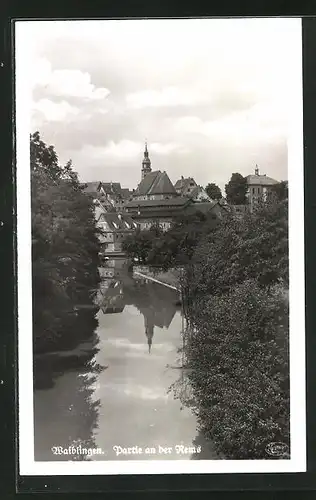 AK Waiblingen, Ortspartie am Ufer der Rems