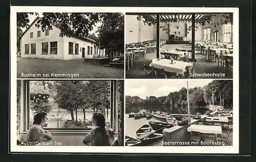 AK Buxheim-Iller, Seegasthof Weiherhaus, Seeterrasse mit Bootssteg