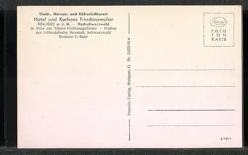 AK Friedenweiler / Hochschwarzwald, Hotel-Kurhaus
