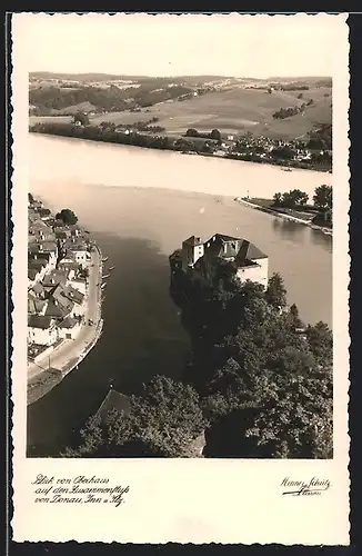 AK Passau, Blick von Oberhasu auf den Zusammenfluss von Donau und Inn