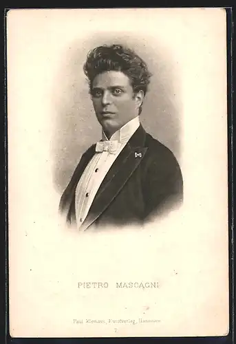 AK Pietro Mascagni, Portrait mit weisser Fliege