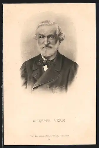 AK Portrait Giuseppe Verdi, mit weissem Haar und Querbinder