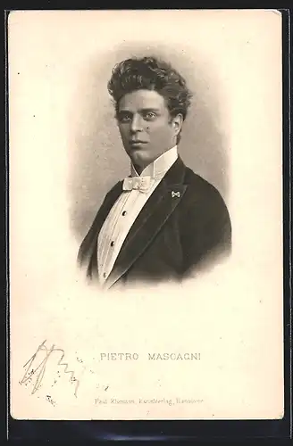 AK Pietro Mascagni, Portrait mit weisser Fliege
