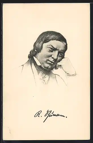 AK Robert Schumann sich auf seine Hand stützend