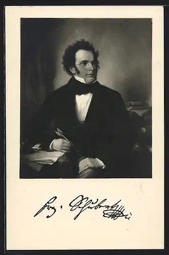 AK Franz Schubert schreibt auf Notenpapier