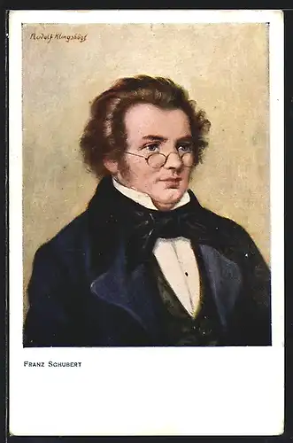 AK Porträt von Franz Schubert mit Brille