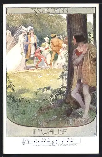 AK Schumann, Im Walde, mittelalterliche Hochzeitsszene