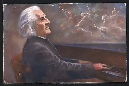 Künstler-AK Franz Liszt am Klavier, Rhapsodie hongroise