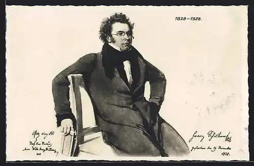 Künstler-AK Komponist Franz Schubert auf einem Stuhl