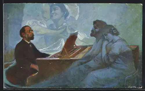 Künstler-AK Komponist F. Smetana komponiert Die verkaufte Braut am Klavier