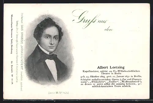 Künstler-AK Kapellmeister Albert Lortzing im Anzug
