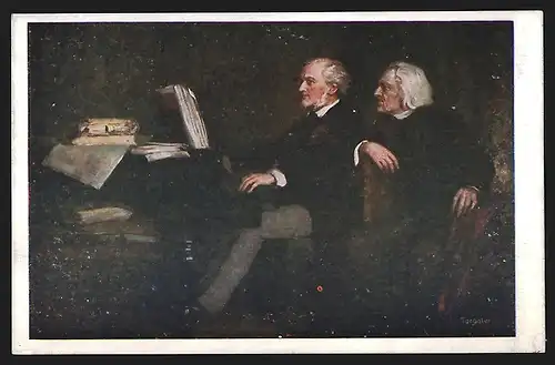AK Musiker Liszt und Wagner am Klavier
