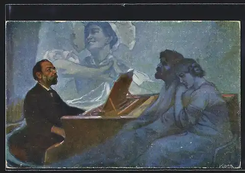 Künstler-AK Komponist F. Smetana komponiert Die verkaufte Braut am Klavier