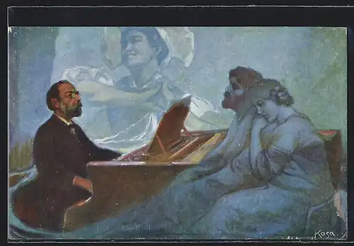 Künstler-AK Komponist F. Smetana komponiert Die verkaufte Braut am Klavier