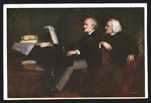 AK Liszt bei Richard Wagner am Flügel