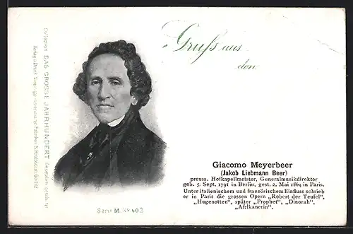 AK Giacomo Meyerbeer (Jakob Liebmann Beer), preuss. Hofkapellmeister