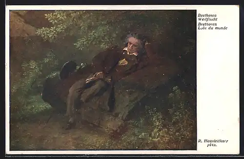 Künstler-AK Komponist Ludwig van Beethoven unter einem Baum