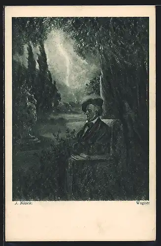 Künstler-AK Richard Wagner im Park sitzend