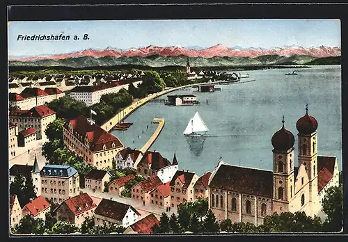 AK Friedrichshafen a. B., Ortsansicht mit Alpenglühen