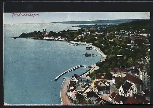 AK Friedrichshafen, Totalansicht m. Bodensee
