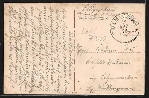 AK Ulm a. D., Teilansicht mit Alpenpanorama, Wappen