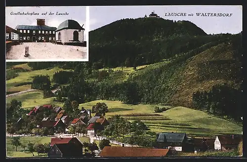AK Waltersdorf, Teilansicht mit Lausche und Gesellschaftsplatz auf der Lausche