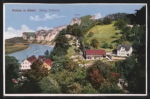 AK Rathen /Sa., Ortsansicht mit Elbtal
