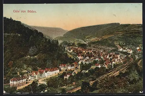 AK Calw, Ortsansicht von Süden aus der Vogelschau