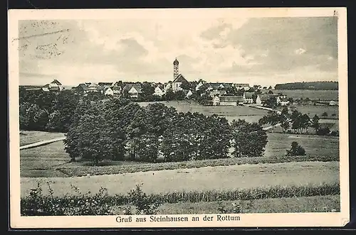 AK Steinhausen /Rottum, Ortsansicht aus der Ferne, mit Landstrasse