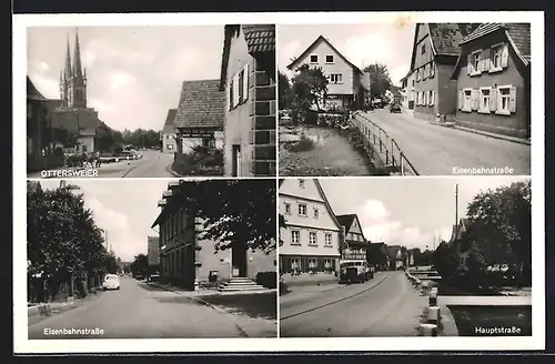 AK Ottersweier, Eisenbahnstrasse mit Geschäft, Hauptstrasse, Kirche
