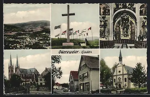 AK Ottersweier, Ortsansicht, Denkmal, Kirche und Inneres